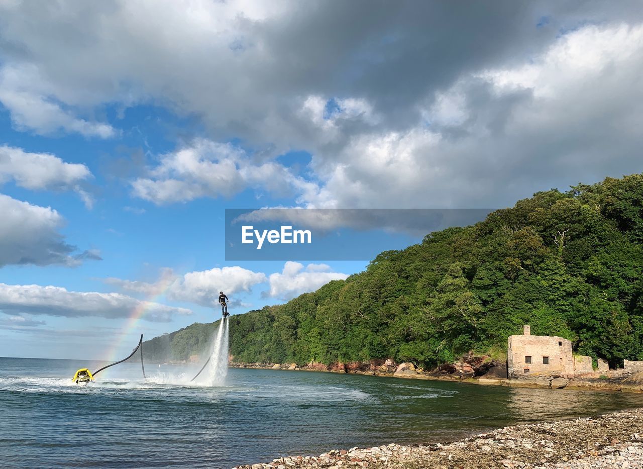 SCENIC VIEW OF SEA BY MOUNTAINS AGAINST SKY