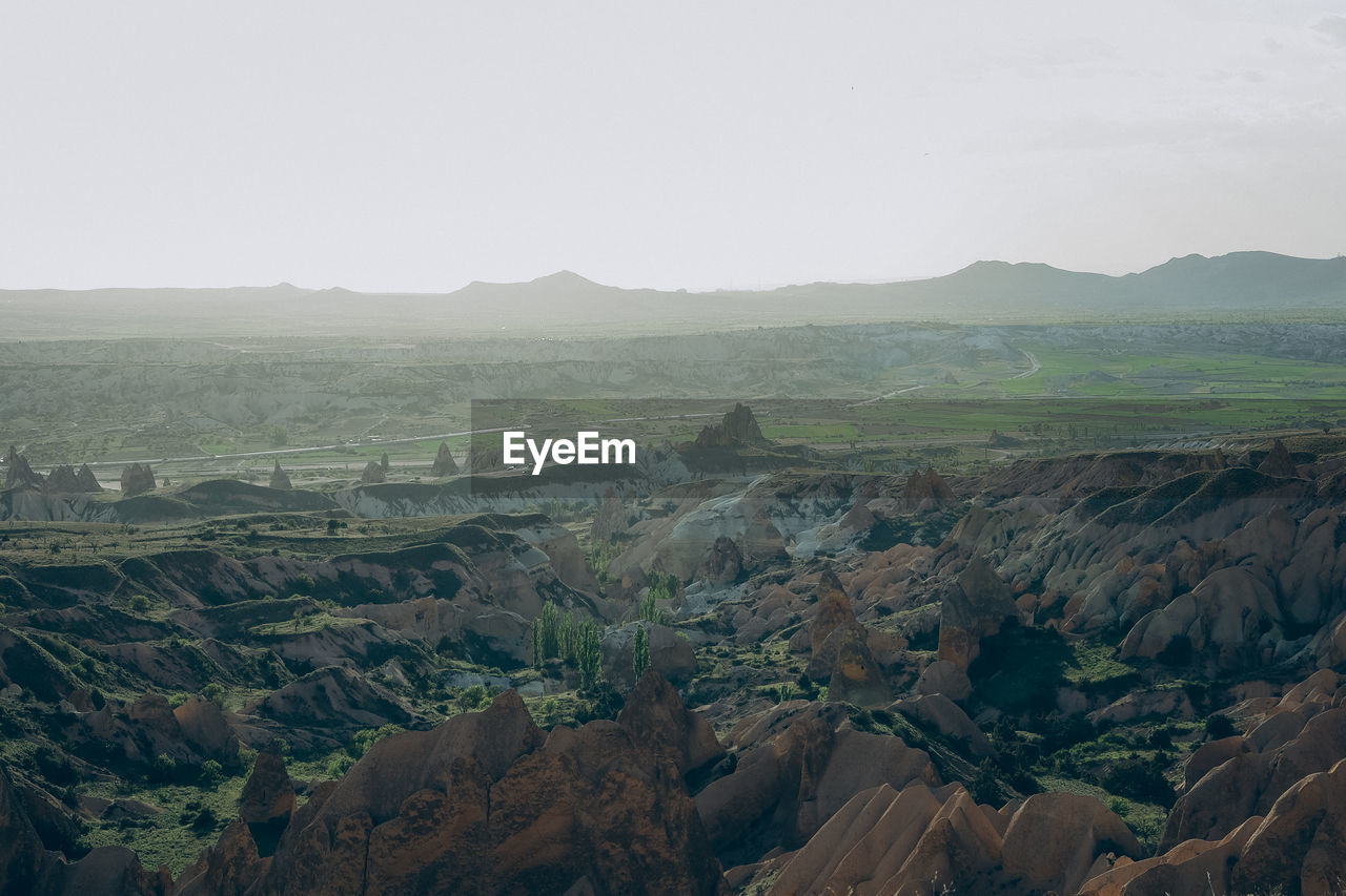 Aerial view of landscape against clear sky