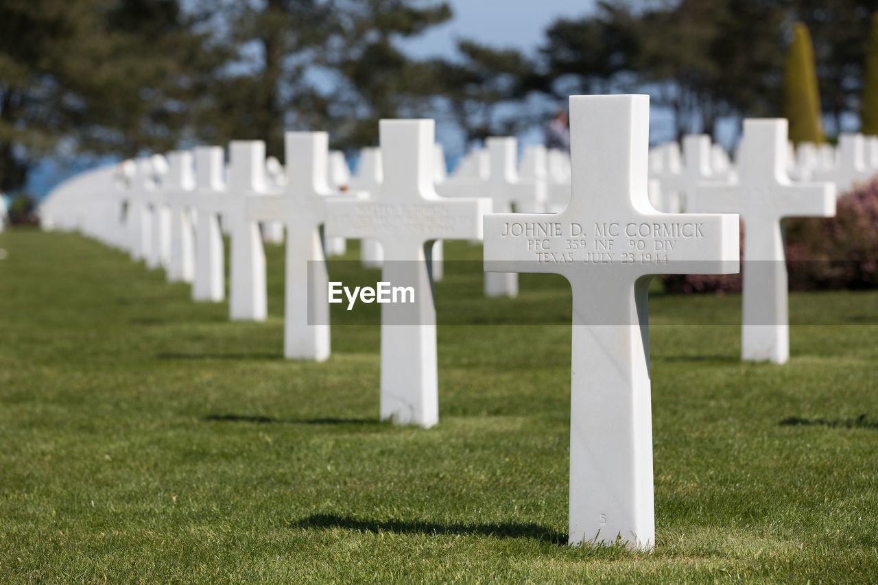 White cemetery on field