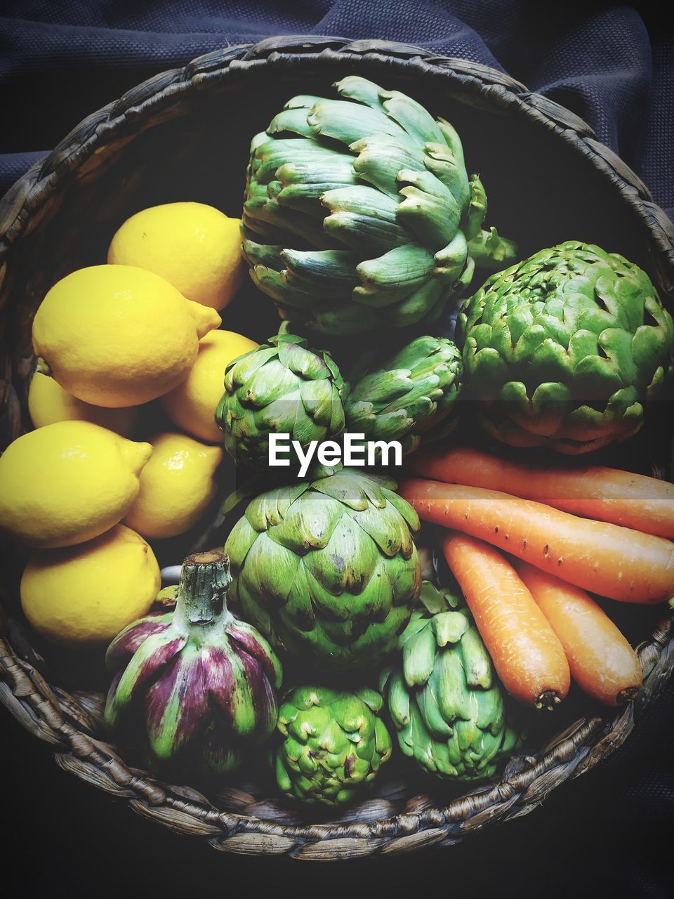 HIGH ANGLE VIEW OF FRUITS AND VEGETABLES