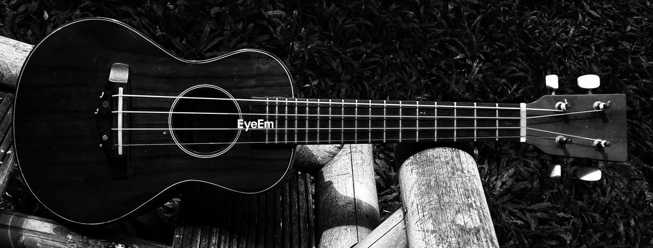 Panoramic view of guitar on field