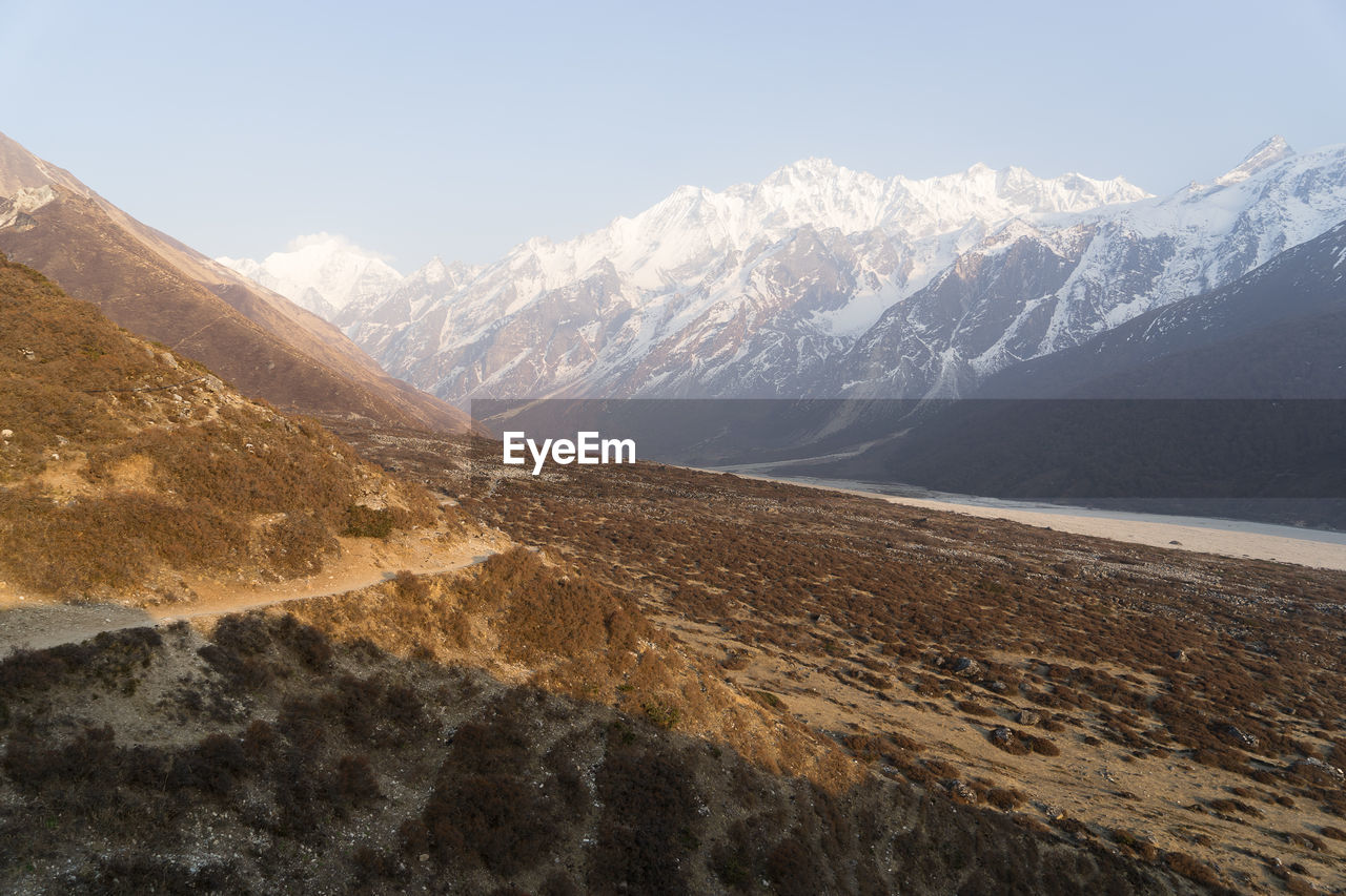 Scenic view of snowcapped mountains against sky