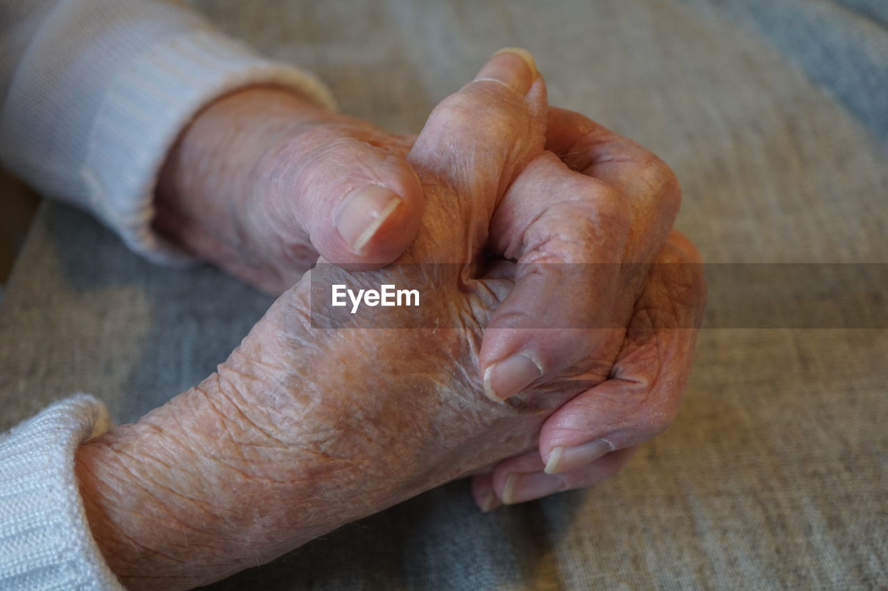 Cropped hand of senior person praying