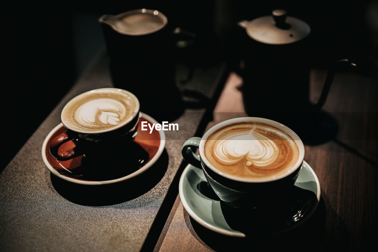 High angle view of coffee on table