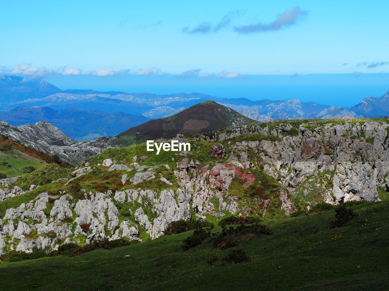 Scenic view of landscape and mountains against sky