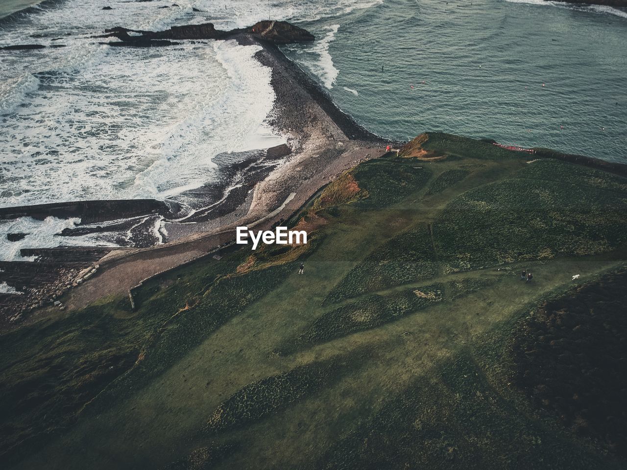 Scenic view of landscape and sea