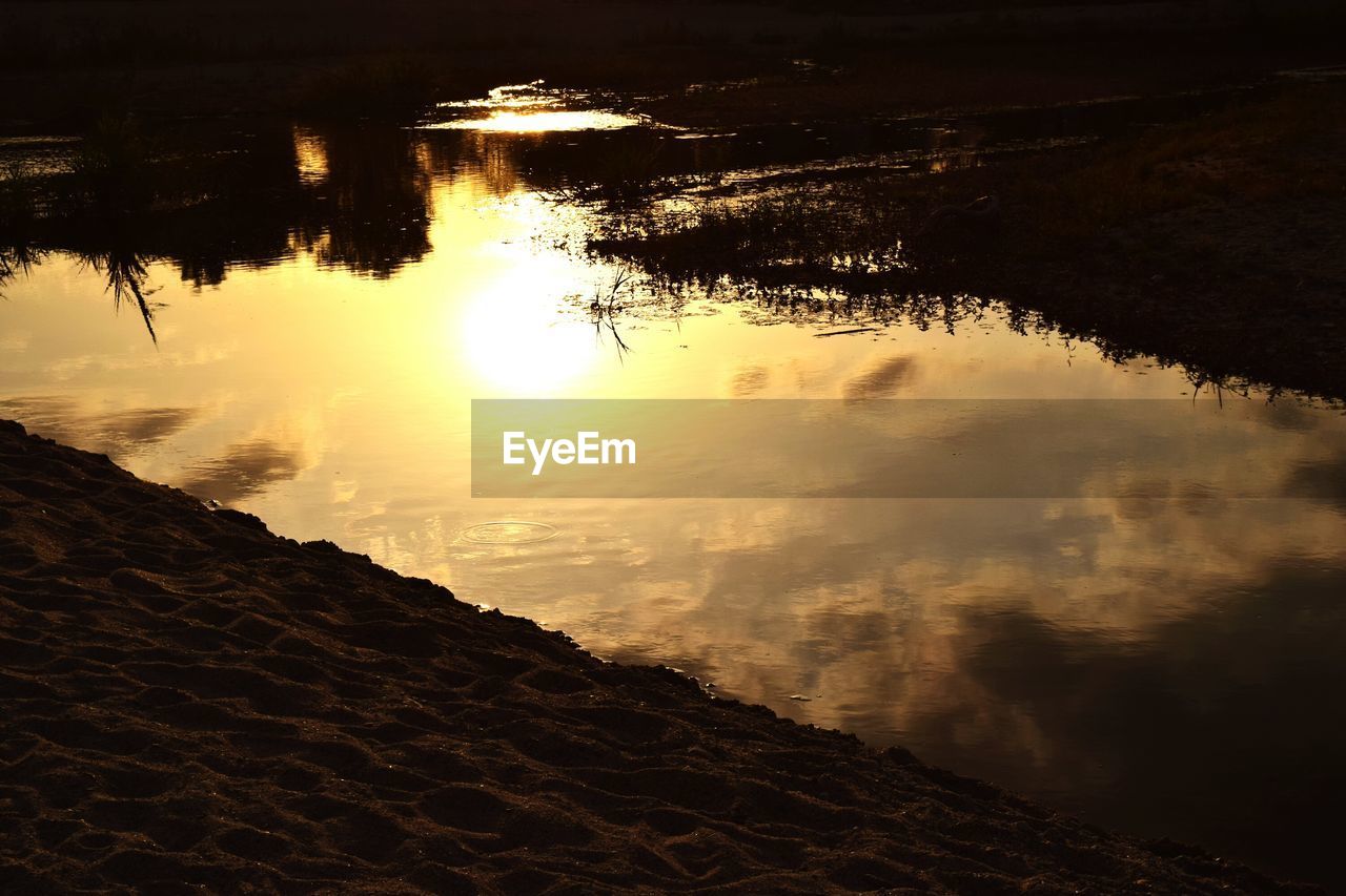 Scenic view of lake during sunset