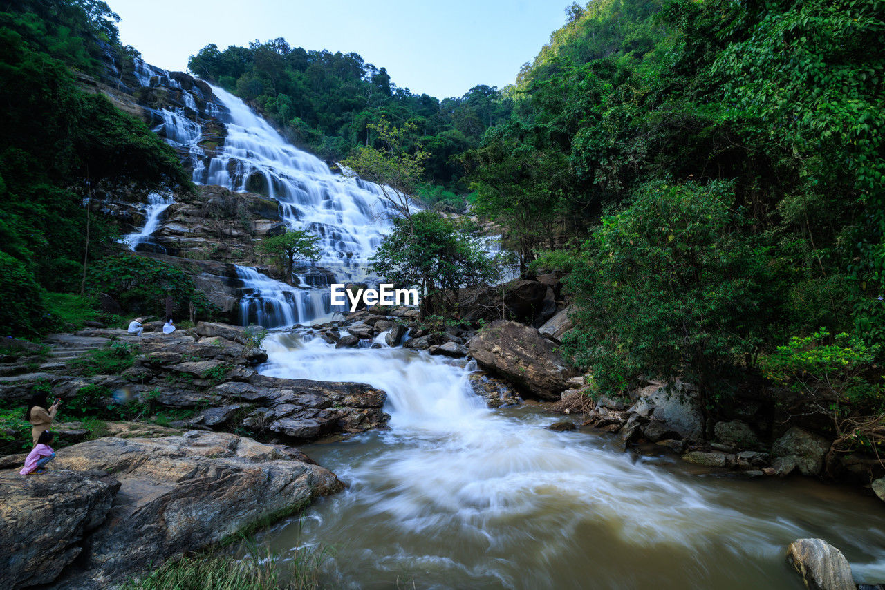 high angle view of waterfall in forest