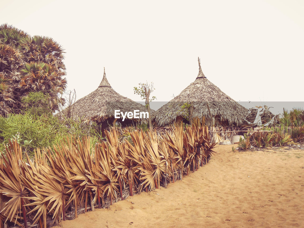 GAZEBO ON BEACH AGAINST CLEAR SKY