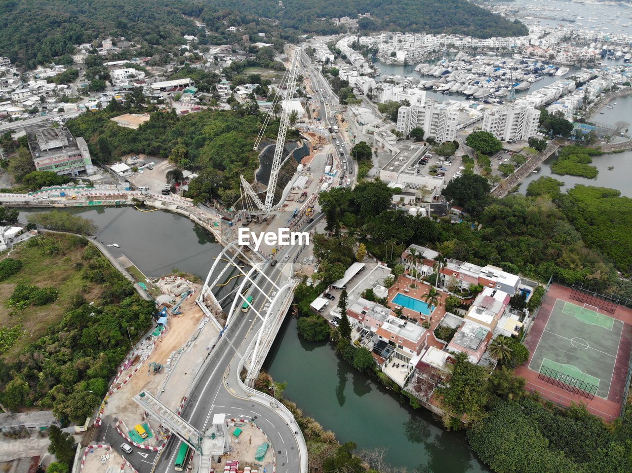 High angle view of city buildings