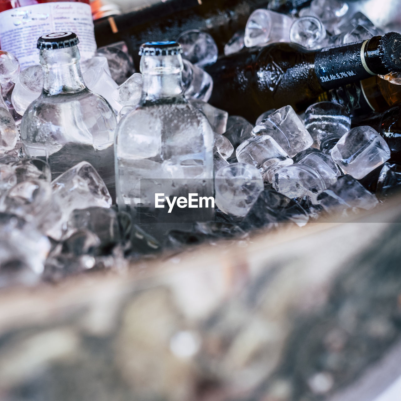 Close-up of ice cubes container