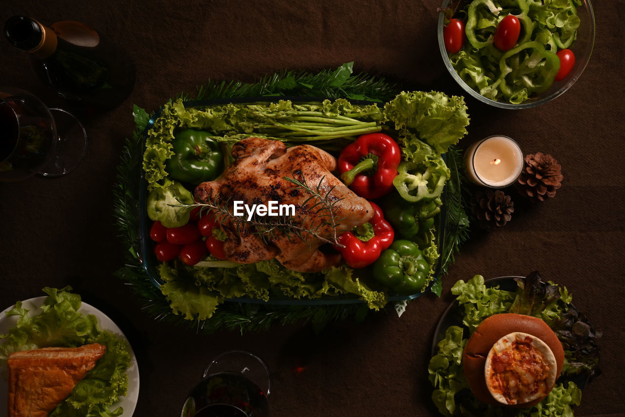 high angle view of food in plate on table