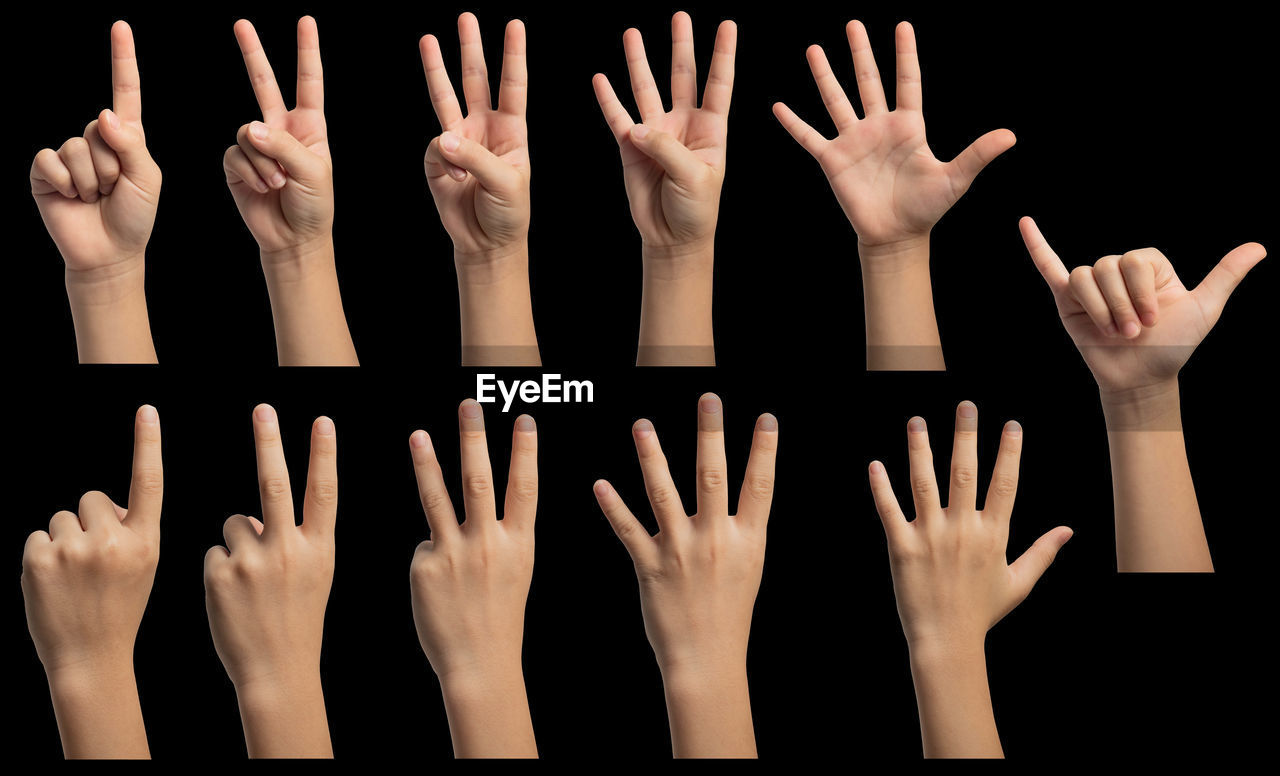 Isolated hand gestures and signals from Asian female child hand, multiple options. Includes clipping path. Alright Backgrounds Black White Deaf Dumb  Finger Gesture Gesturing Hand Human Hand Human Body Part Human Isolated Ok Okay Palm Show Sign Signing Signage Signal Signaling SUPPORT Thumb Concept Collage Multiple Image Multiple Asian Girl Female Hand Signals Fishing Industry Pointing Thumbs Up Variations
