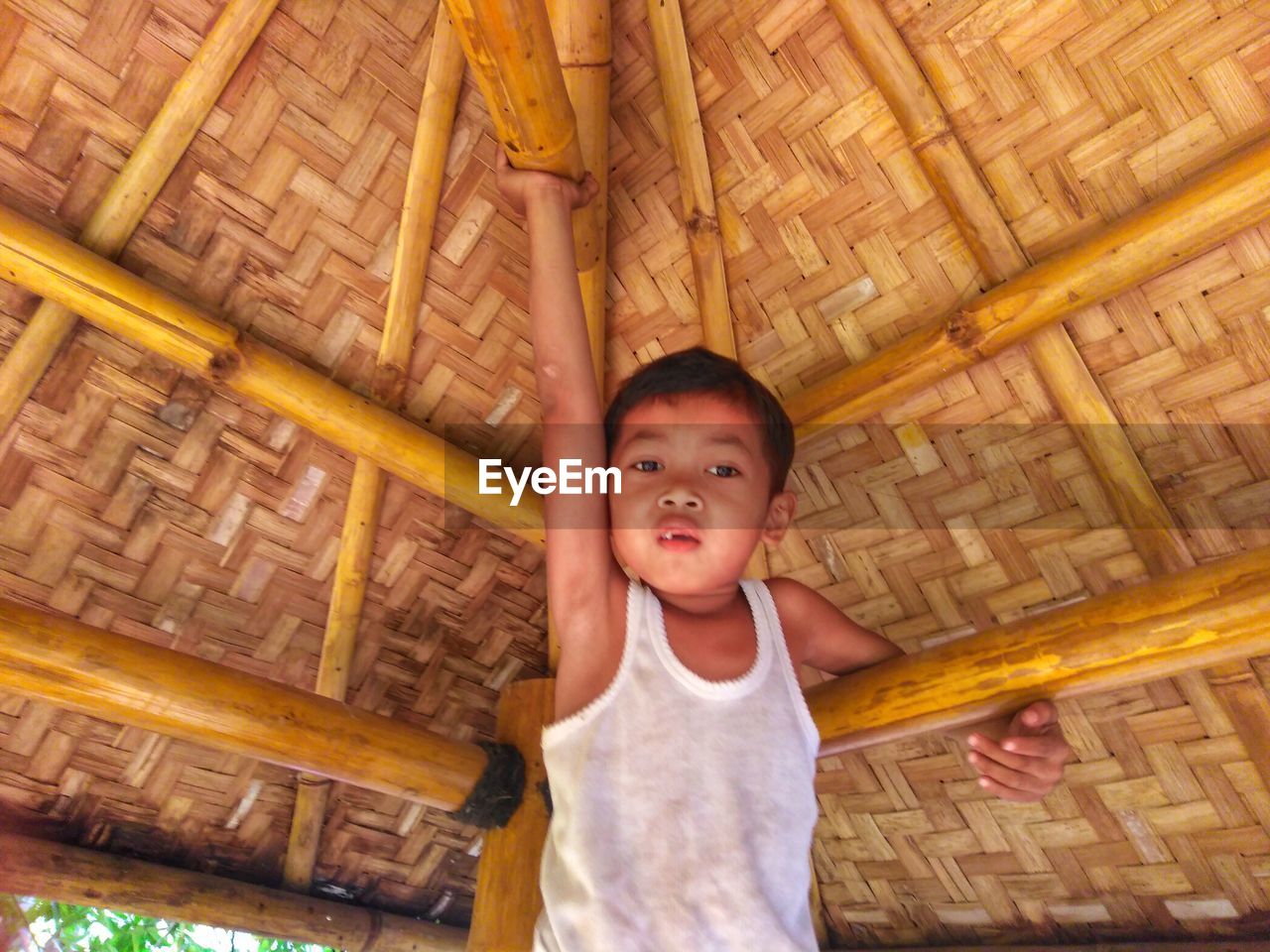 PORTRAIT OF BOY LOOKING UP