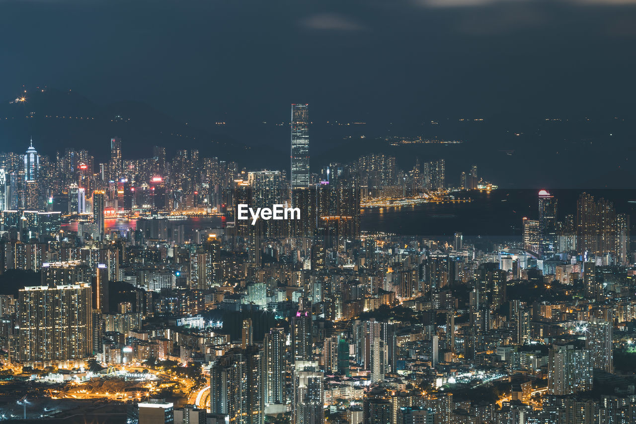 International commerce centre in illuminated city at night