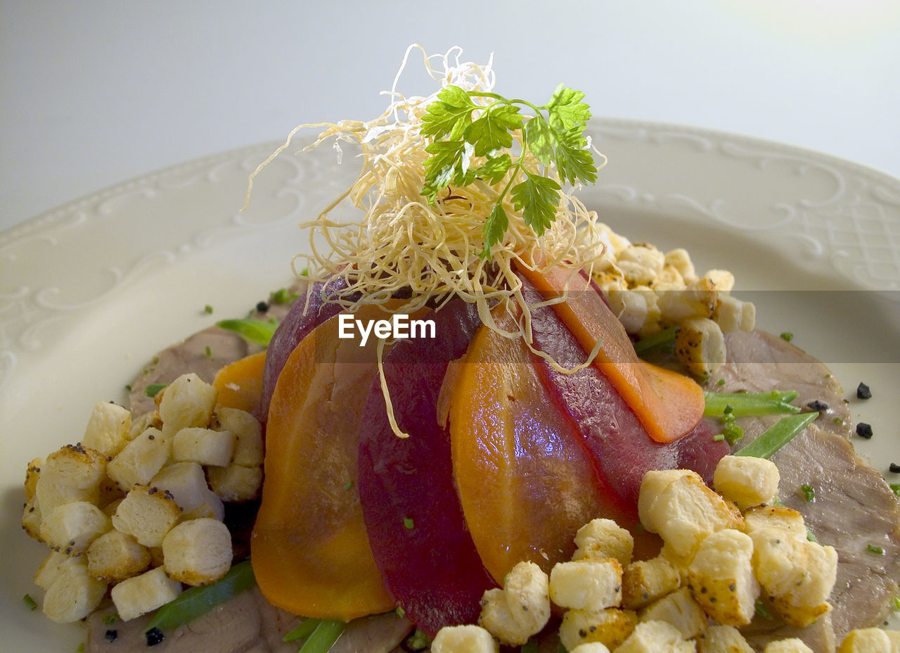 Close-up of food served in plate