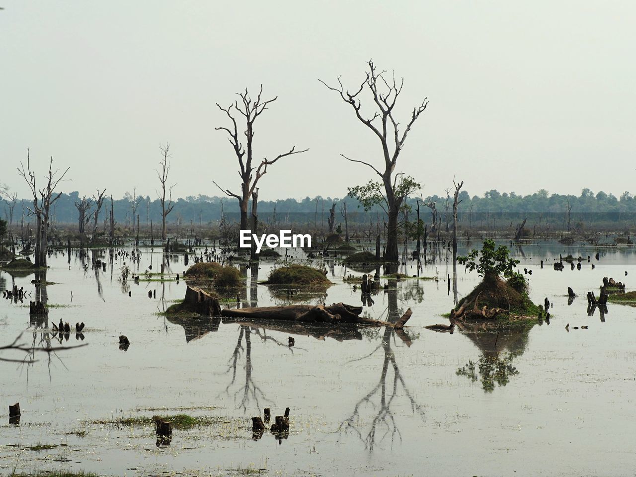 Panoramic view of lake against clear sky