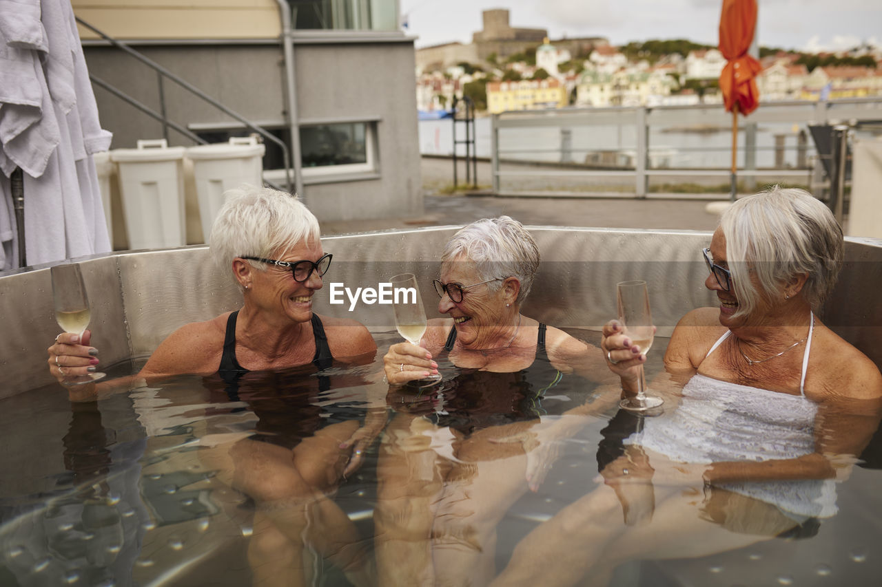 Senior women relaxing in hot tub