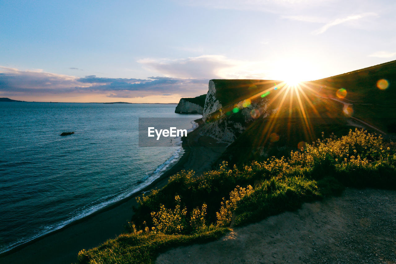 Scenic view of sea against sky during sunset