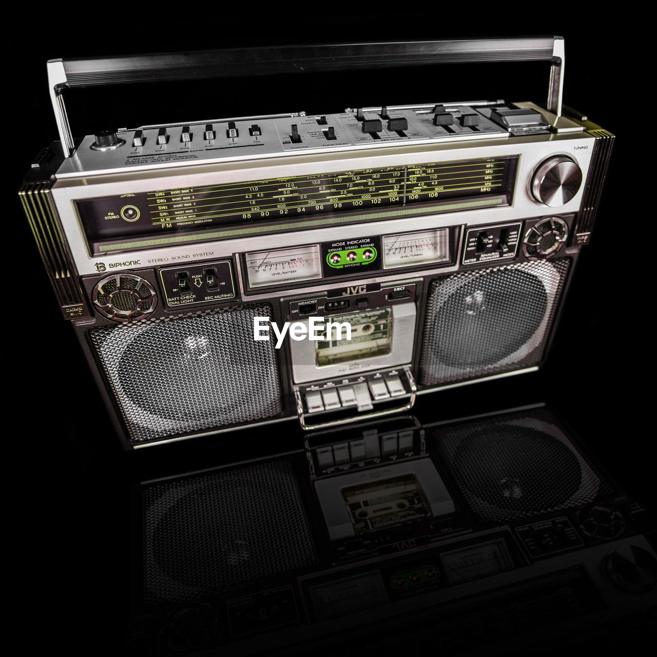 Close-up of radio on black background