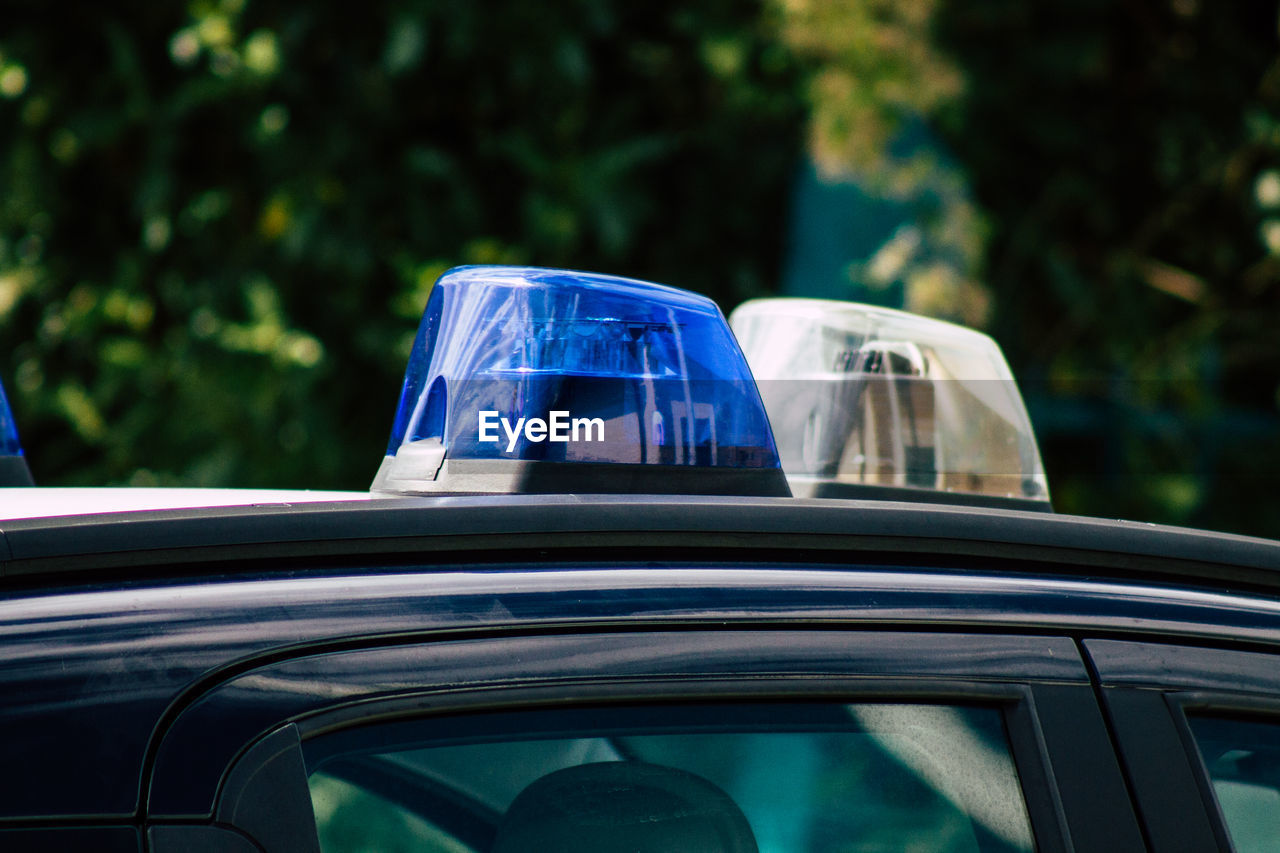 Close-up of police car