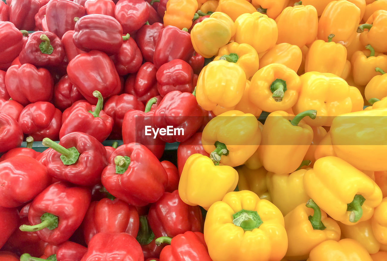 Full frame shot of bell peppers for sale at market stall