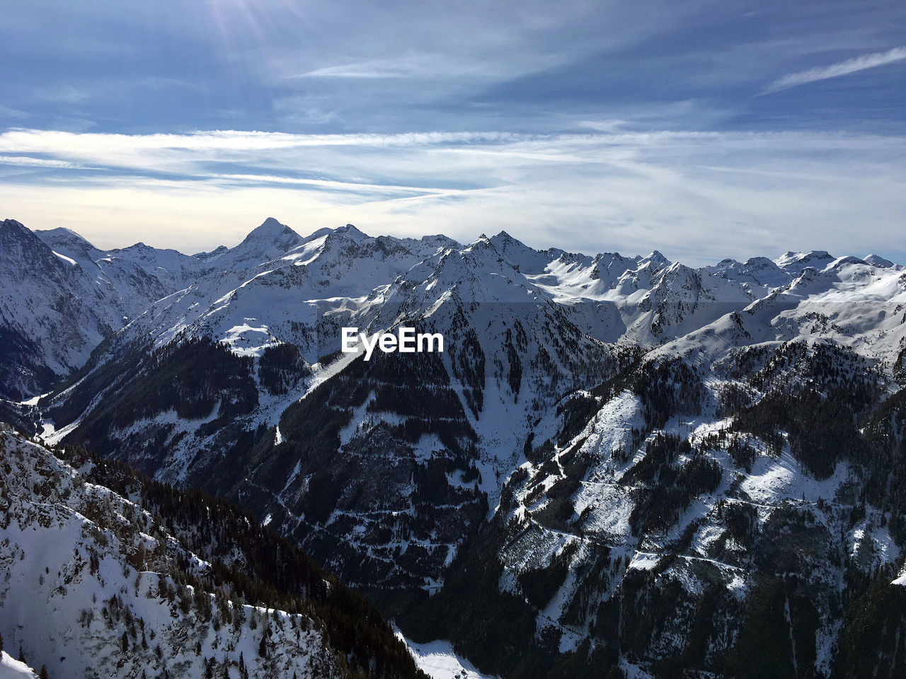 Scenic view of snowcapped mountains against sky