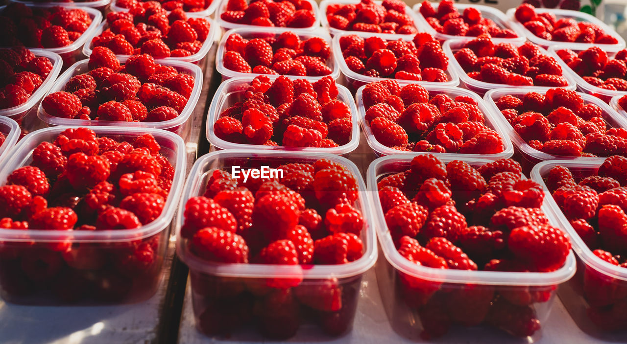 Full frame shot of raspberries for sale