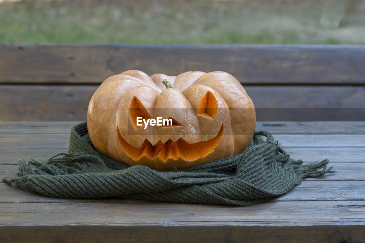 Close-up of pumpkin on table