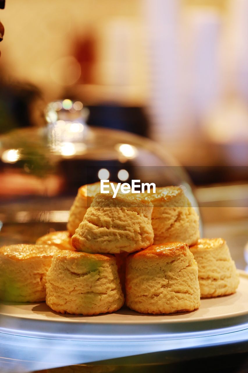 Close-up of cookies in plate on table