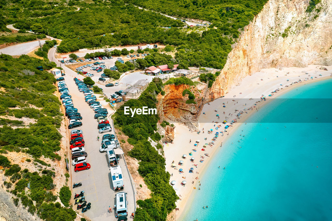 High angle view of people on beach