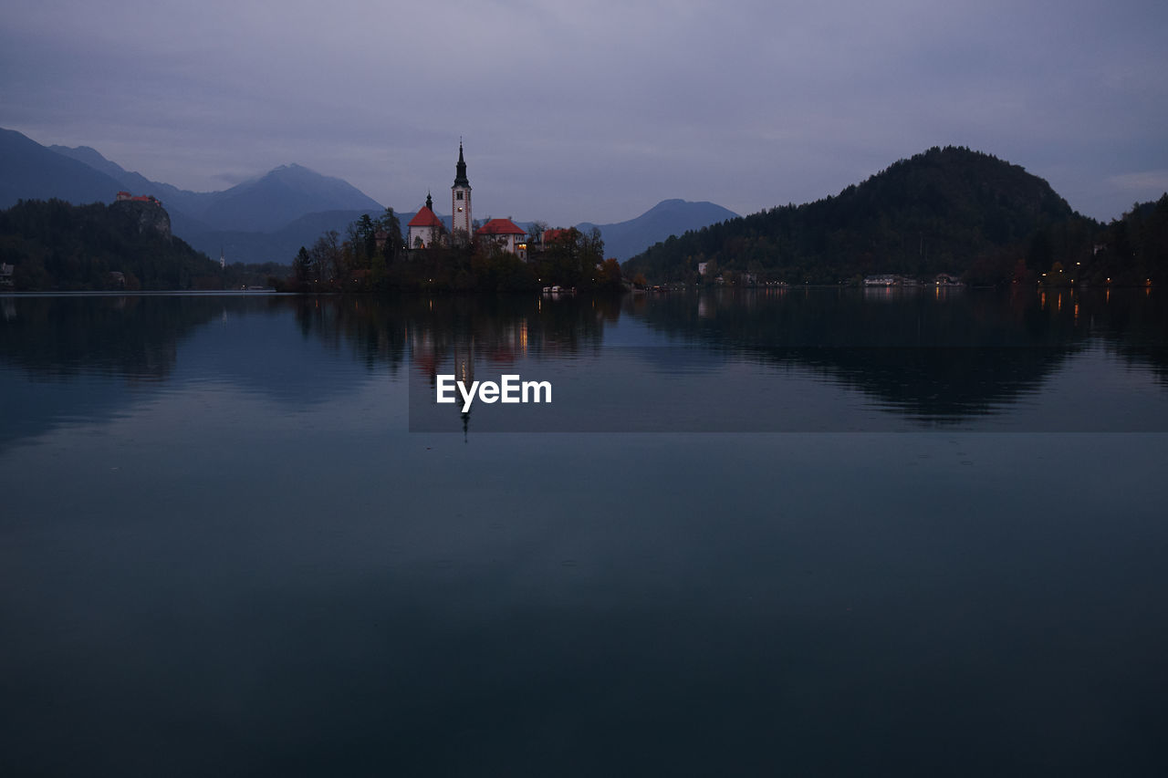 Bled lake at blue hour, slovenia