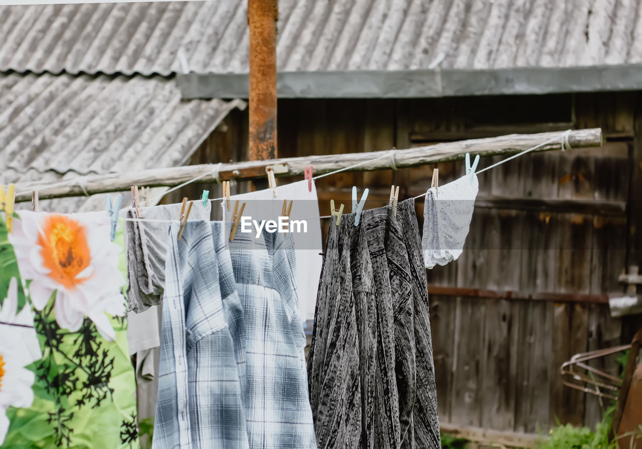 close-up of clothes drying on rack