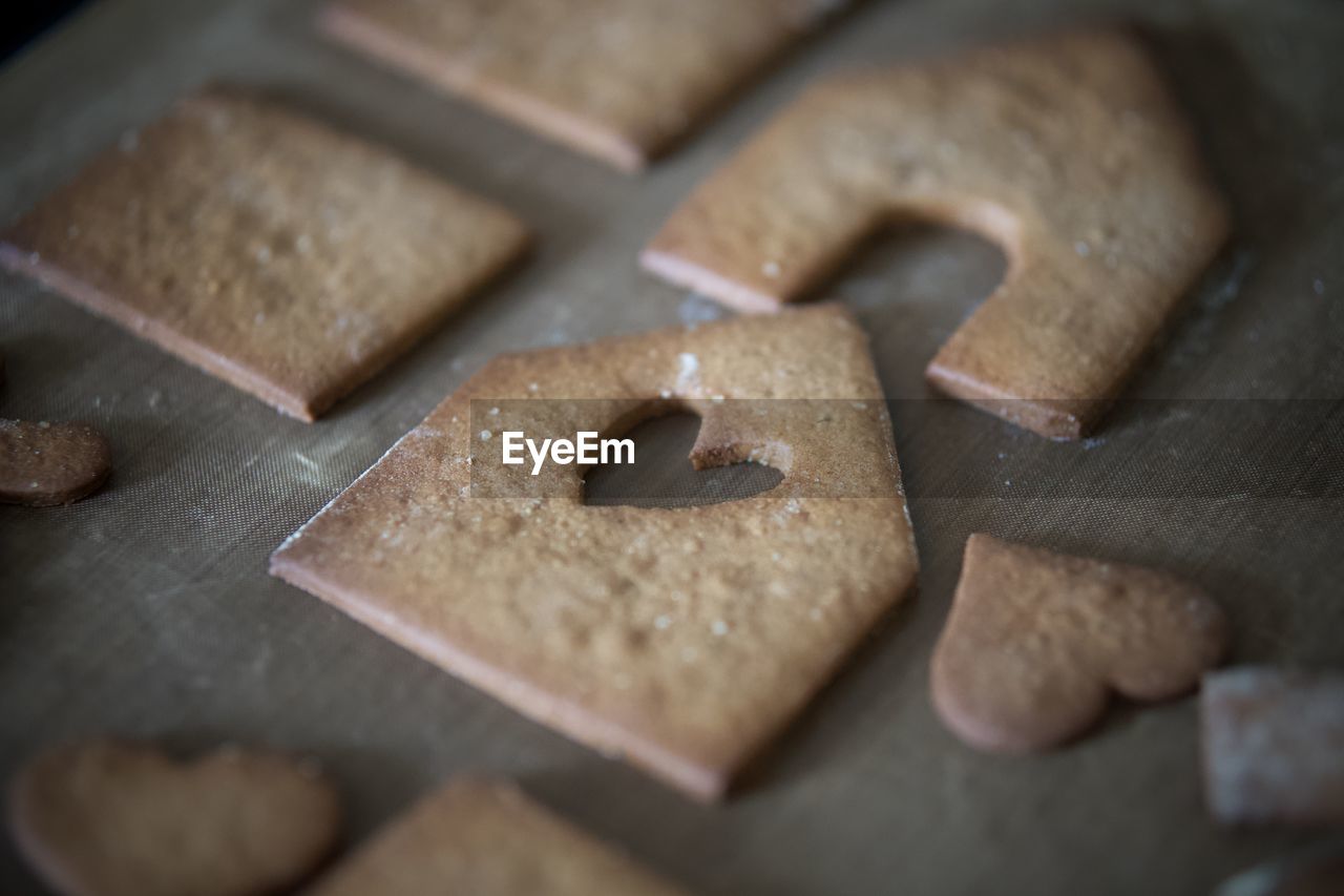 High angle view of cookies