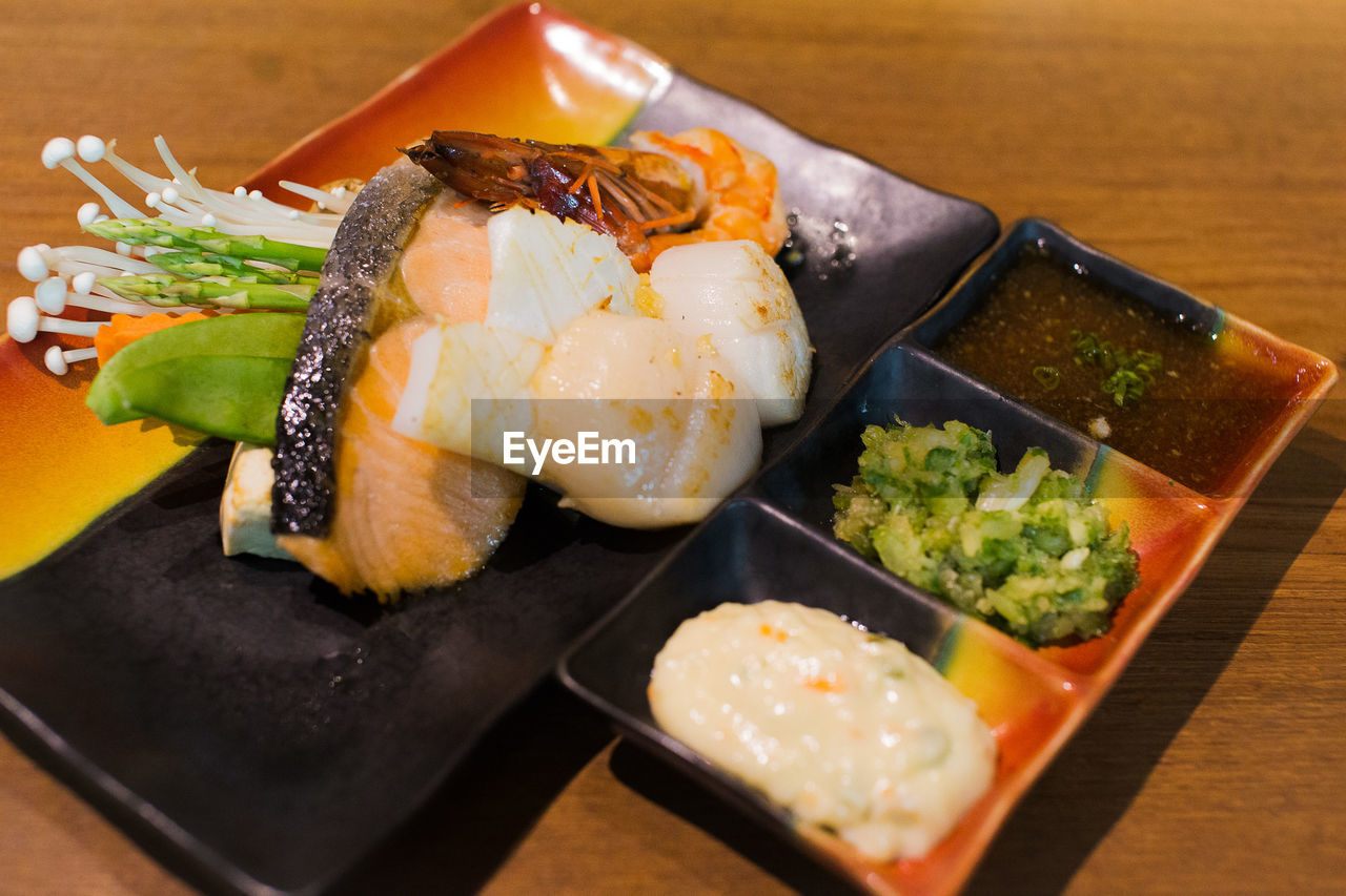 High angle view of food on table