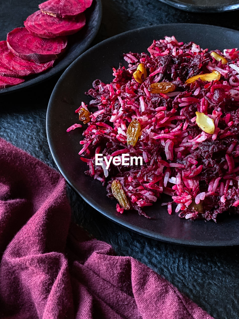 Beetroot rice closeup 