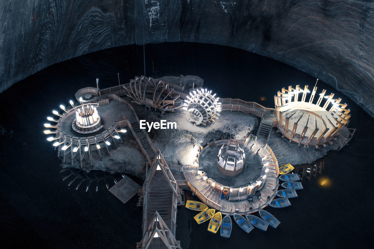 Underground lake in salt mine salina turda, romania. popular tourist destination.