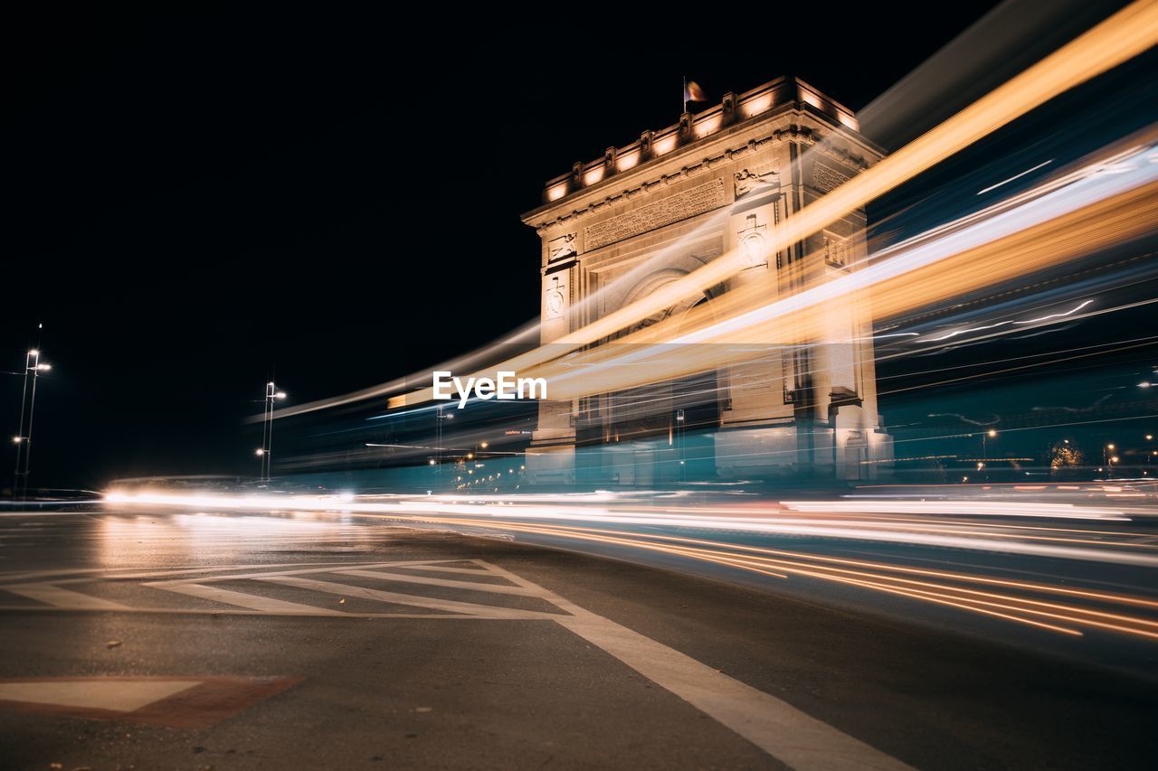 Light trails on city street at night