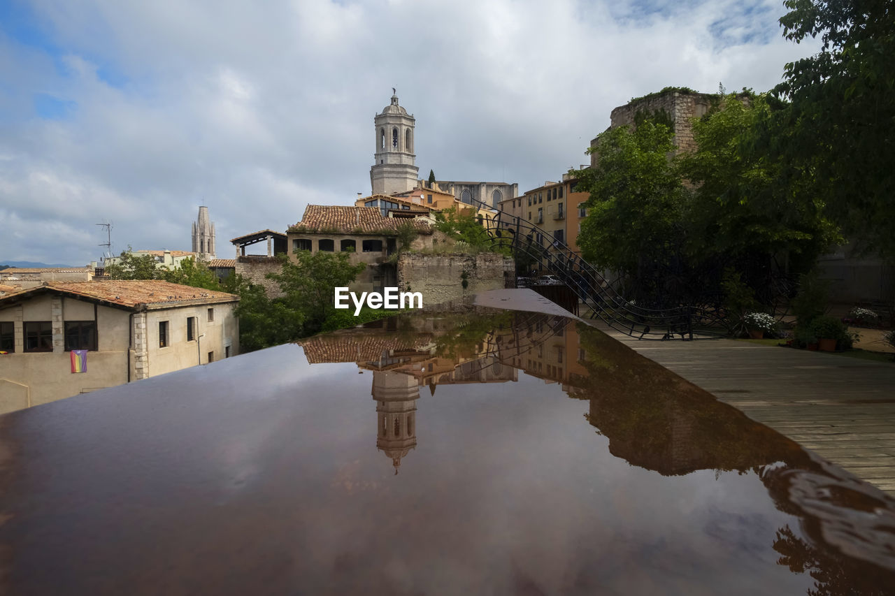 REFLECTION OF BUILDINGS ON LAKE