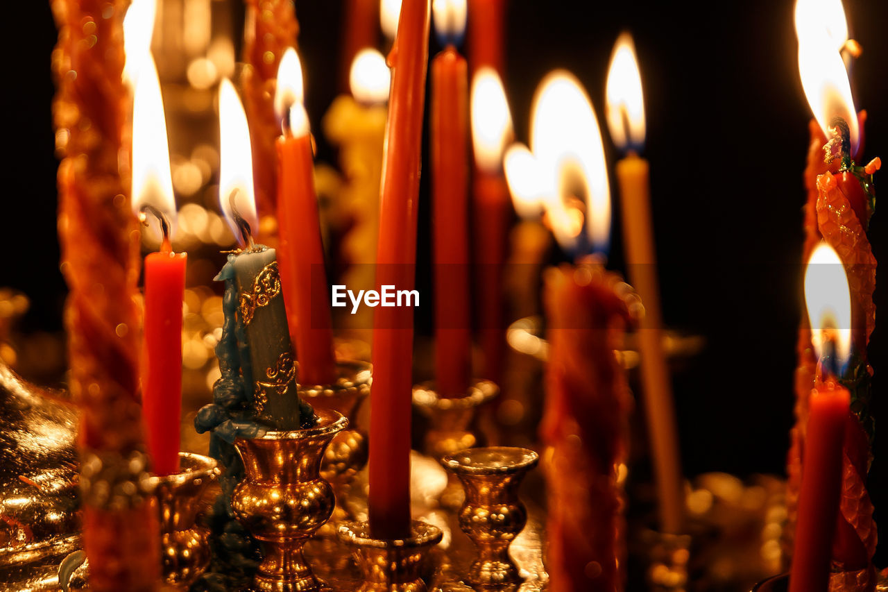 Close-up of illuminated candles