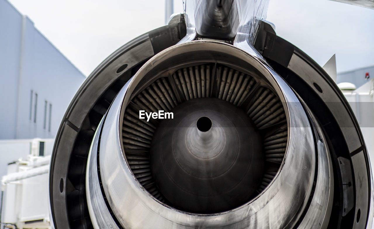 Turbine jet engine on an airliner view from the rear