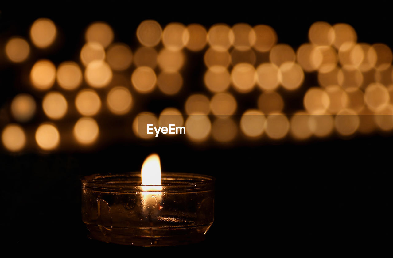 Close-up of illuminated diya