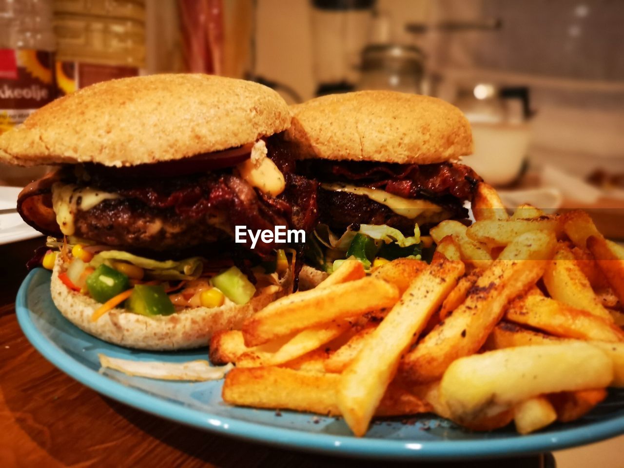 Close-up of burger on plate