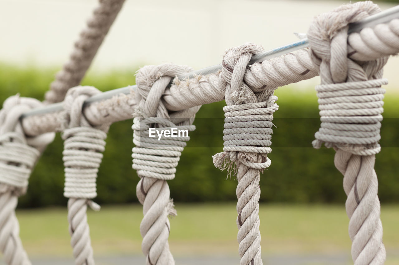 Close-up of rope railing