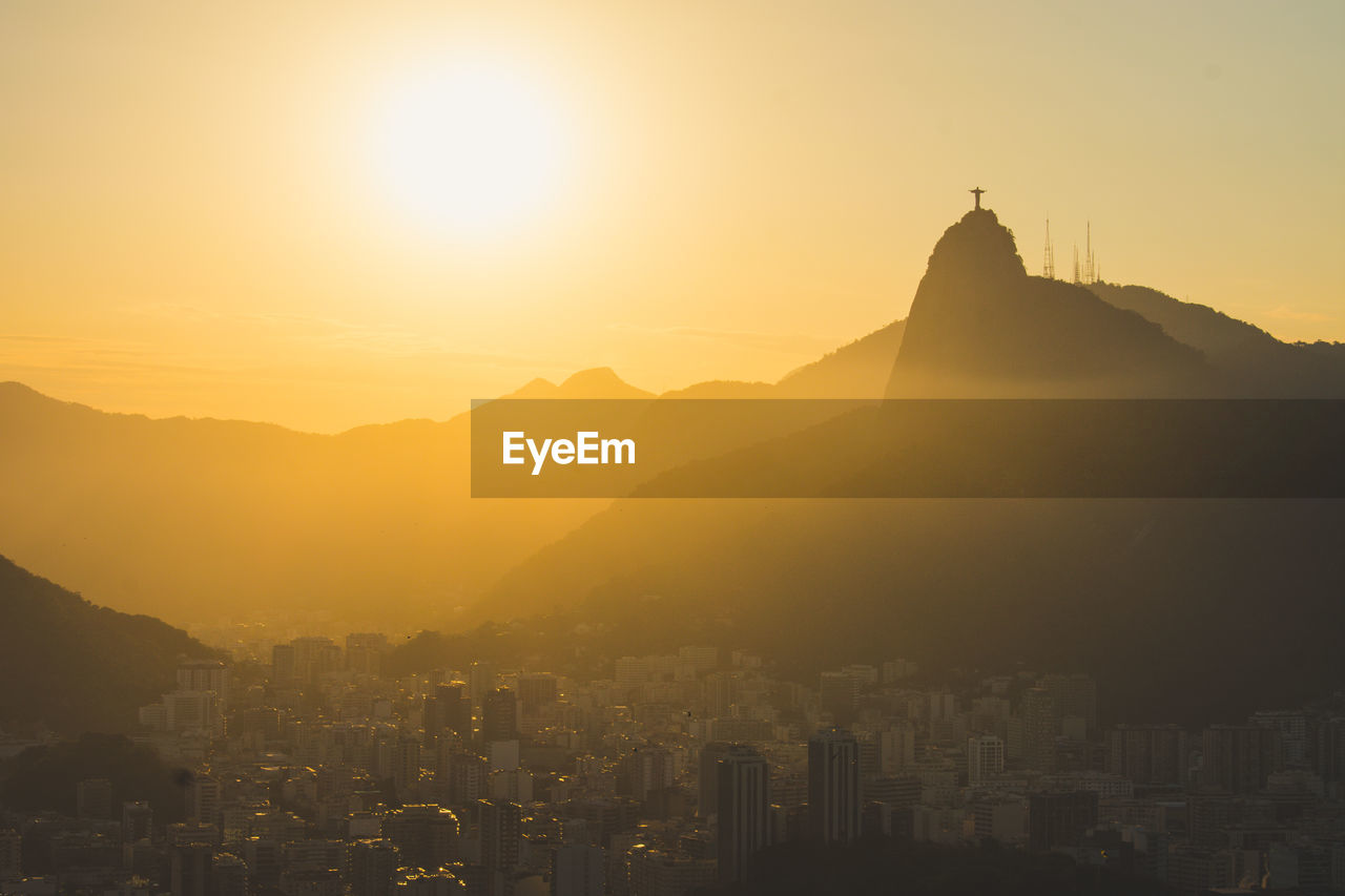 Silhouette of buildings at sunset