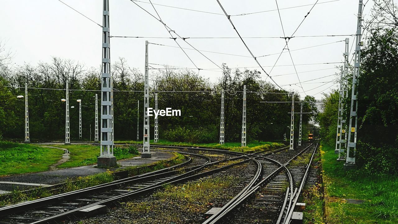 RAILROAD TRACK AMIDST TREES AGAINST SKY