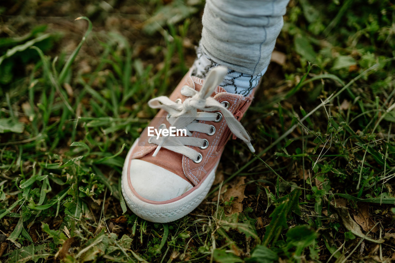 Close up child canvas sneakers