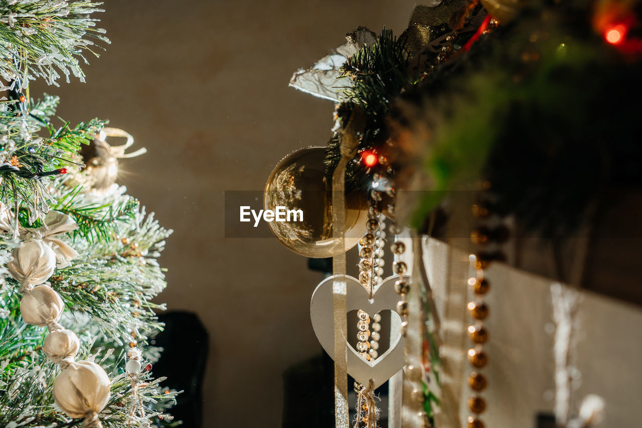 close-up of christmas decorations hanging