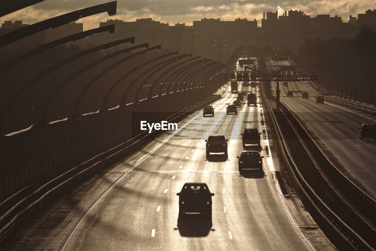 High angle view of cars on road in city
