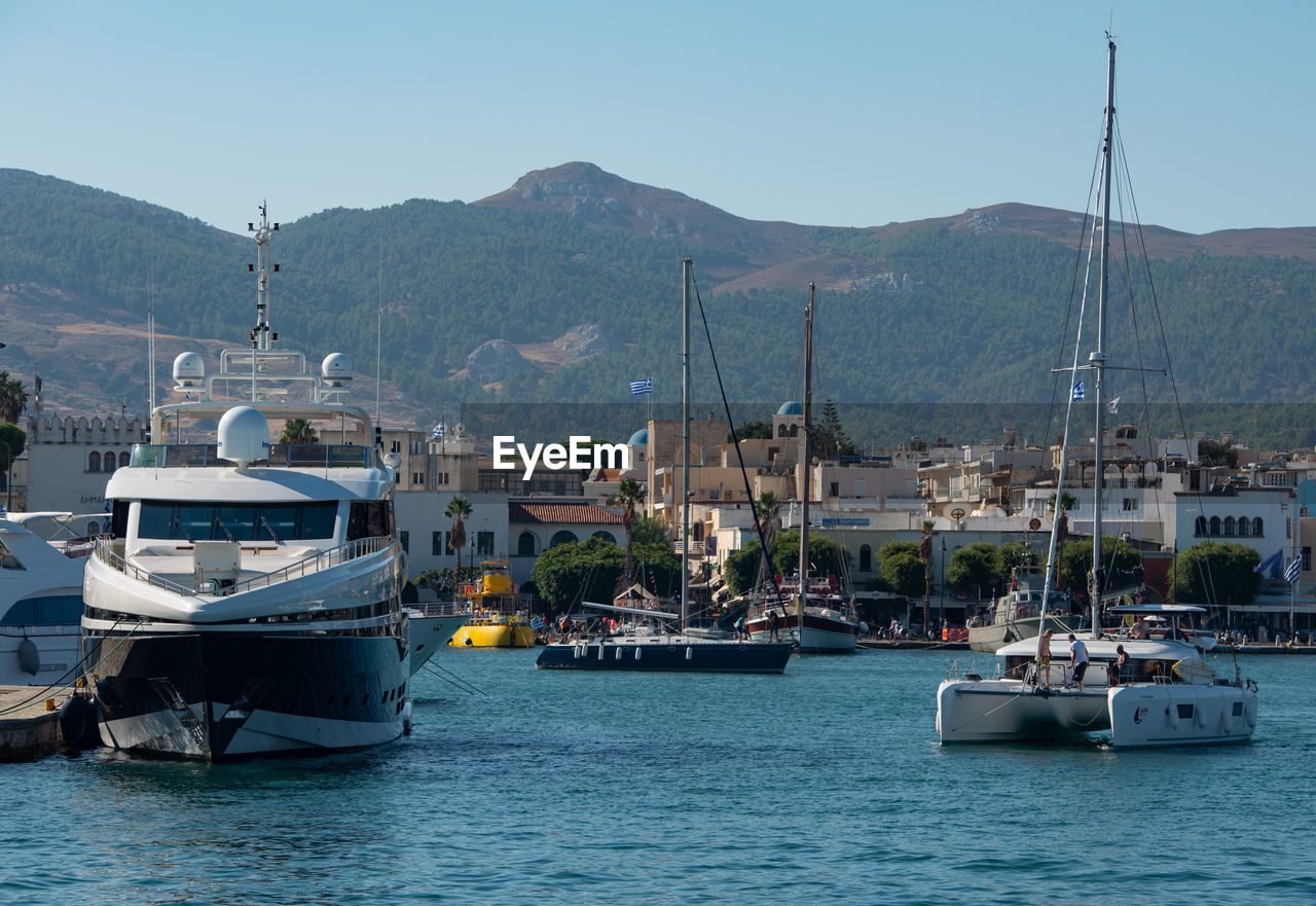 Boats and yachts in the harbor of kos town on the island kos greece